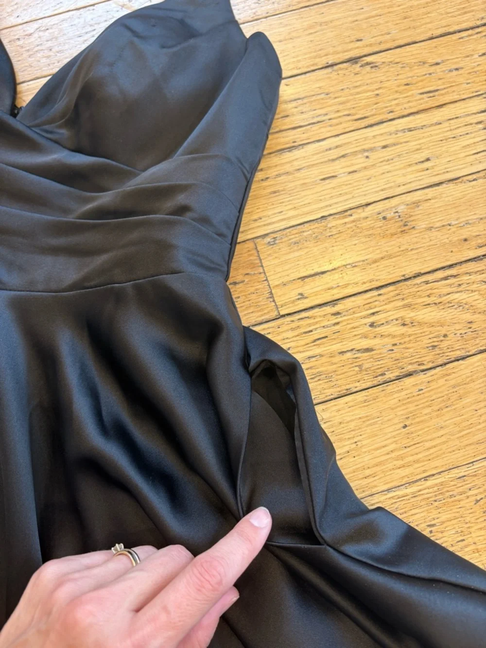 Lulu’s Remarkable Romance Black Satin Skater Dress with Pockets - Picture 8 of 8